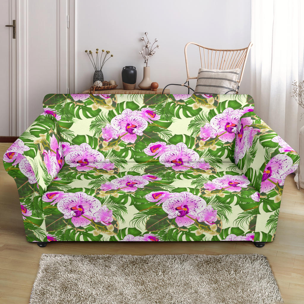 Orchid Leaves Pattern Loveseat Couch Slipcover