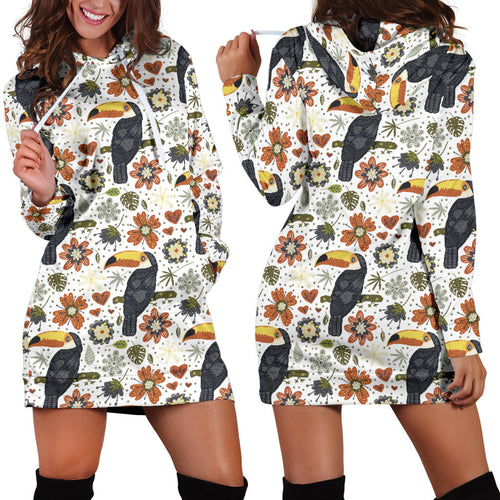 Toucan Flower Pattern Women Hoodie Dress