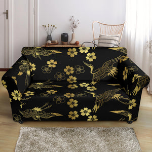 Gold Japanese Theme Pattern Loveseat Couch Slipcover
