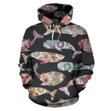 Whale Flower Tribal Pattern Men Women Pullover Hoodie