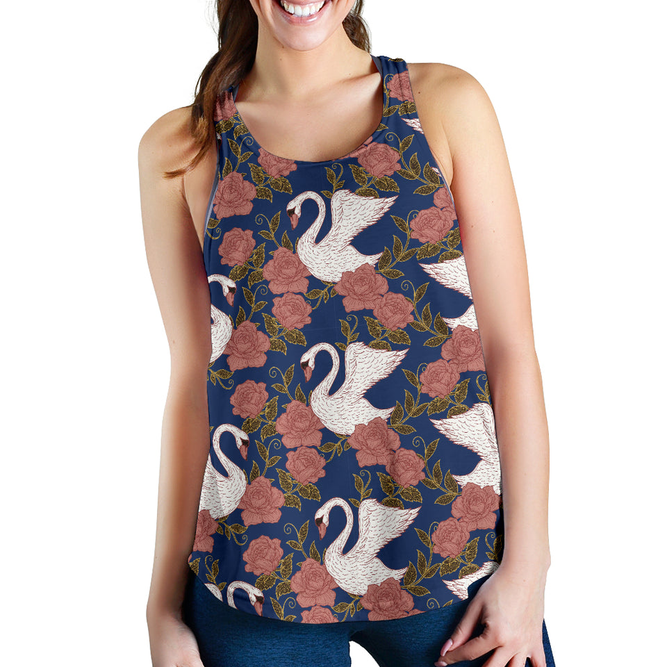 Swan Rose Pattern Women Racerback Tank Top