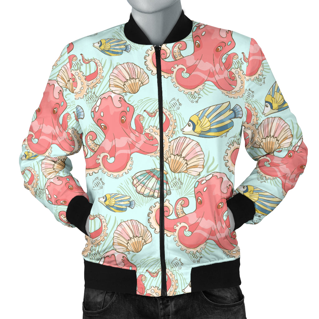 Octopus Fish Shell Pattern Men Bomber Jacket