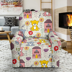 Teddy Bear Pattern Print Design 04 Recliner Chair Slipcover