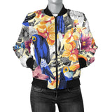 Toucan Leaves Flower Pattern Women Bomber Jacket