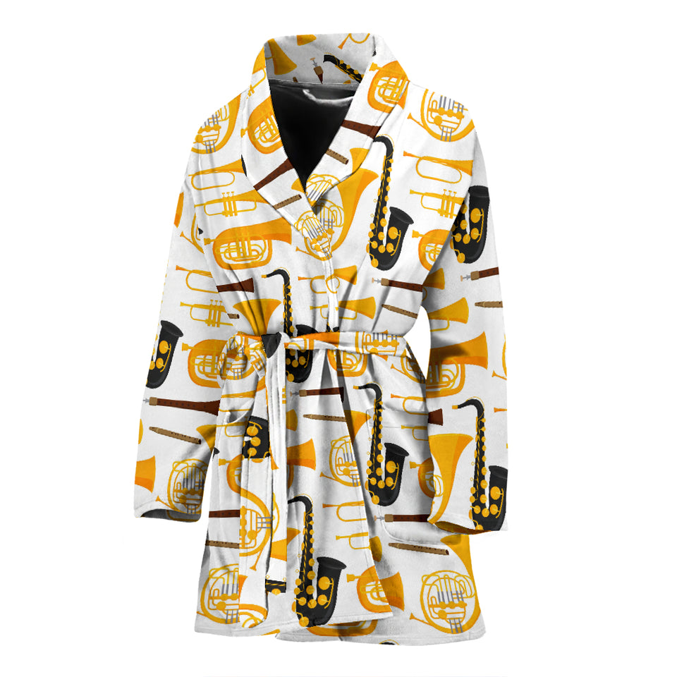 Saxophone Theme Pattern Women Bathrobe