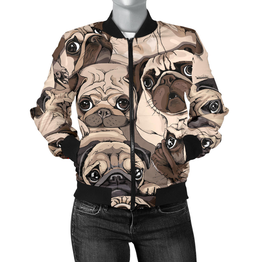Pug Pattern Background Women Bomber Jacket