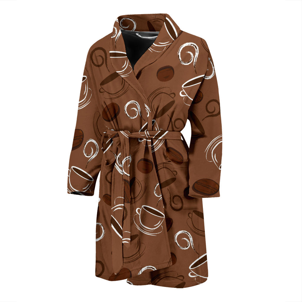 Coffee Cup and Coffe Bean Pattern Men Bathrobe