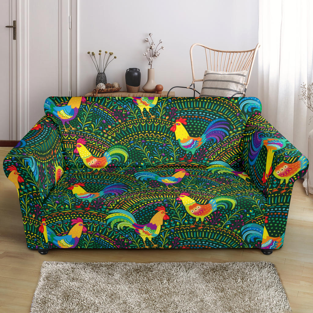 Rooster Chicken Pattern Theme Loveseat Couch Slipcover