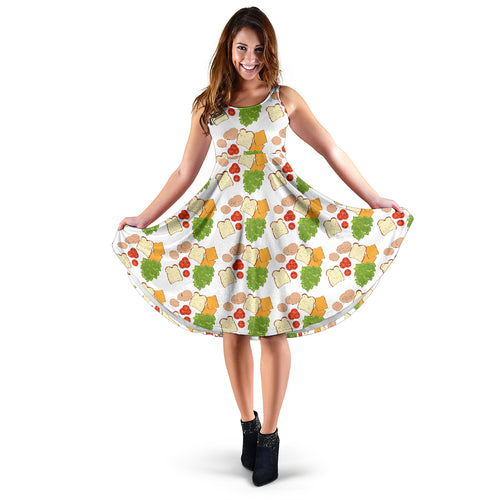 Sandwich Pattern Print Design 02 Sleeveless Midi Dress