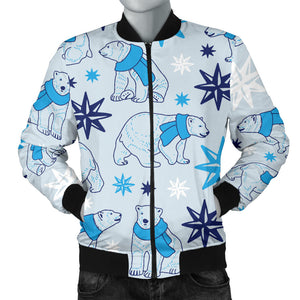 Polar Bear Pattern Blue Background Men Bomber Jacket