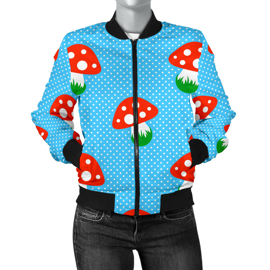 Mushroom Pokkadot Pattern Women Bomber Jacket