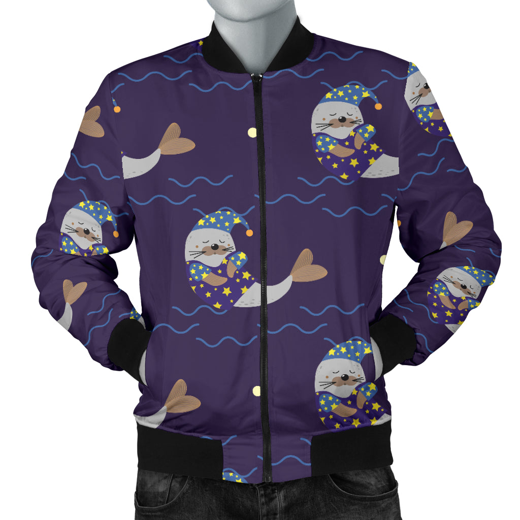 Sleeping Sea Lion Pattern Men Bomber Jacket