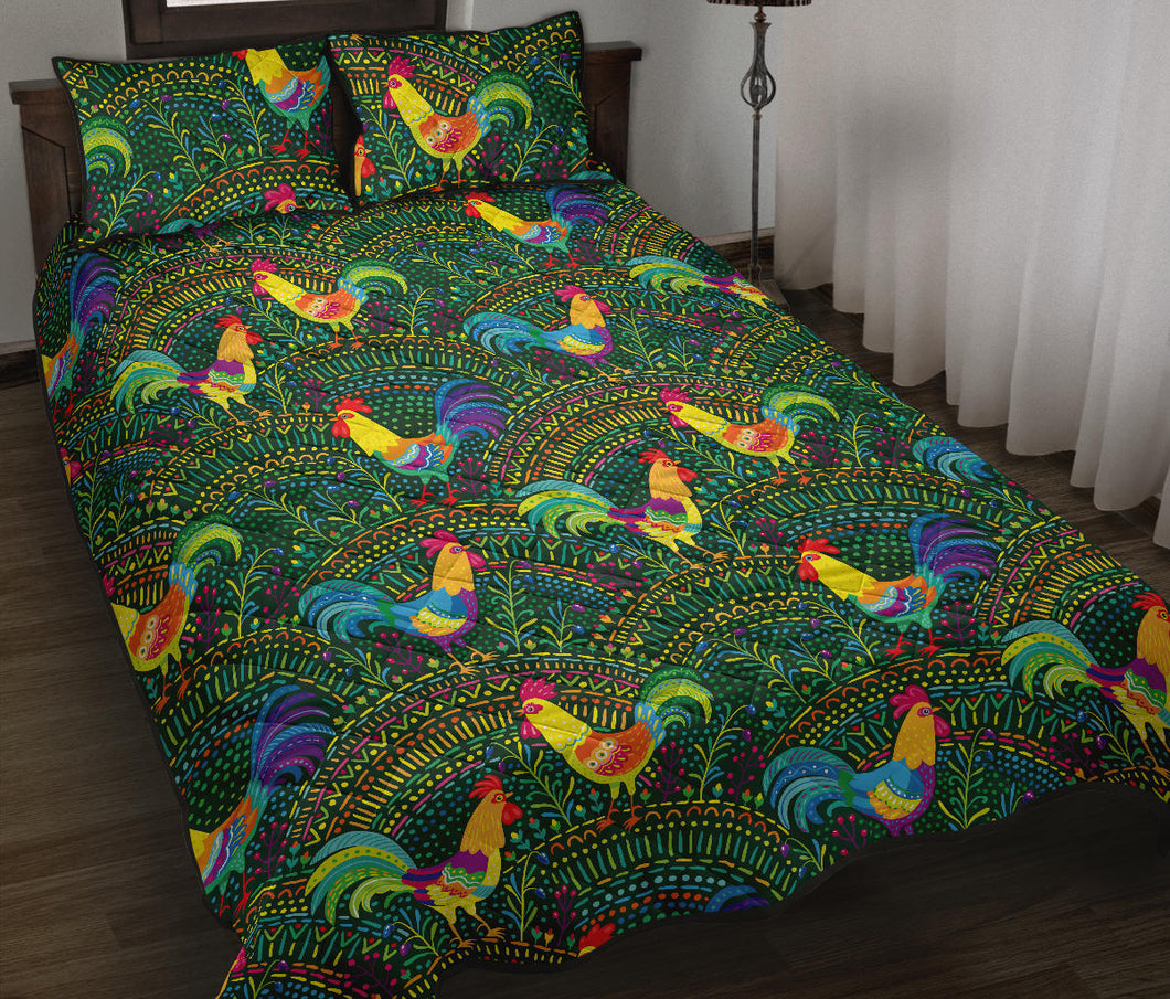 Rooster Chicken Pattern Theme Quilt Bed Set