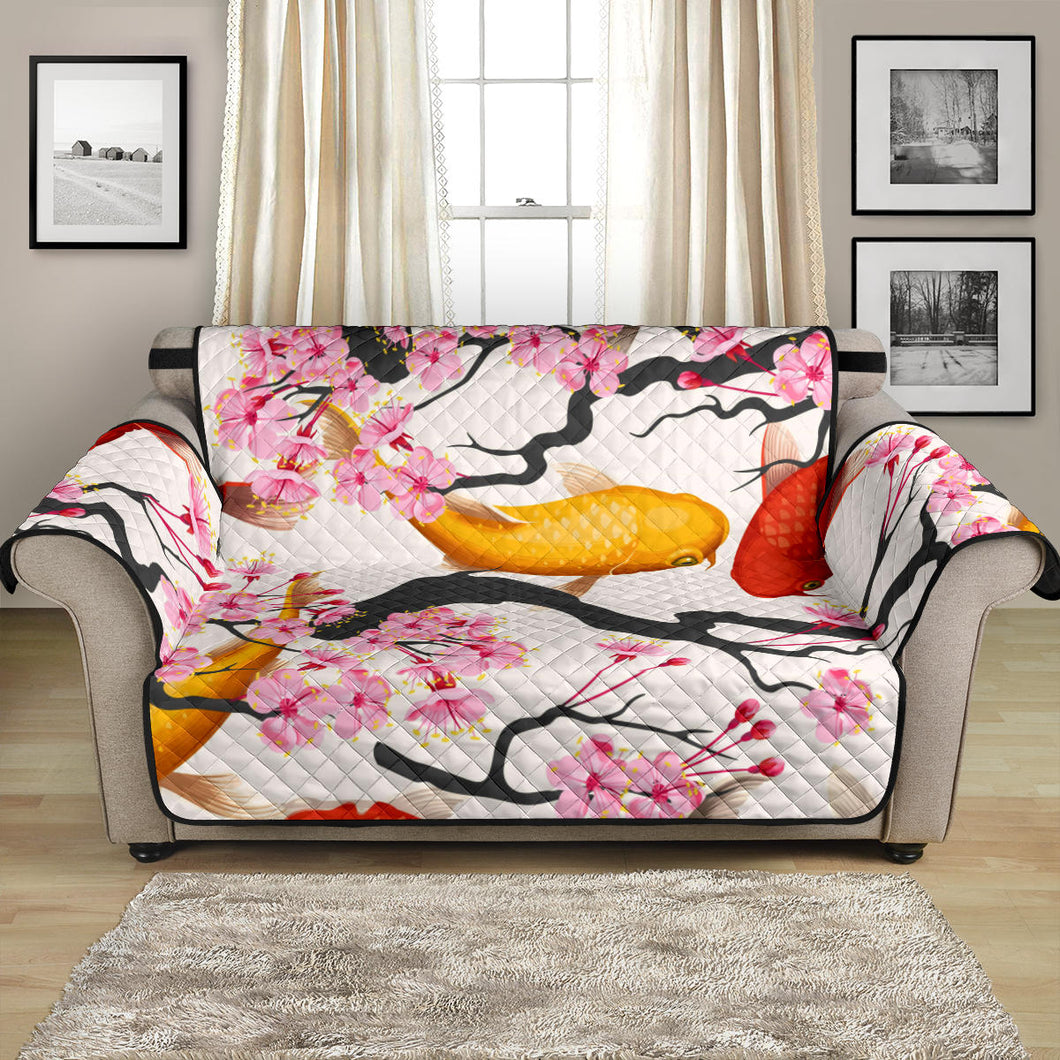 Colorful Koi Fish Carp Fish and Sakura Pattern Loveseat Couch Cover Protector