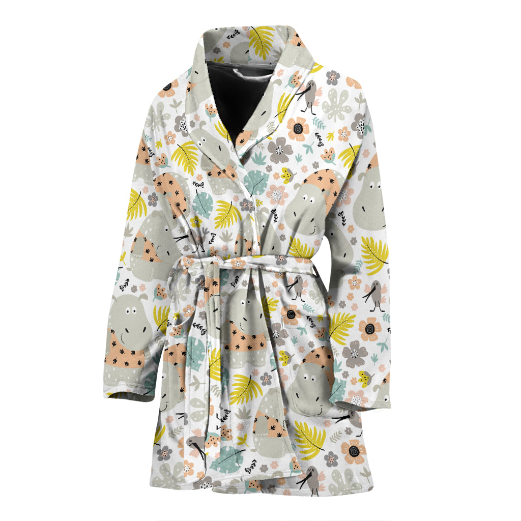 Hippopotamus Pattern Print Design 05 Women Bathrobe