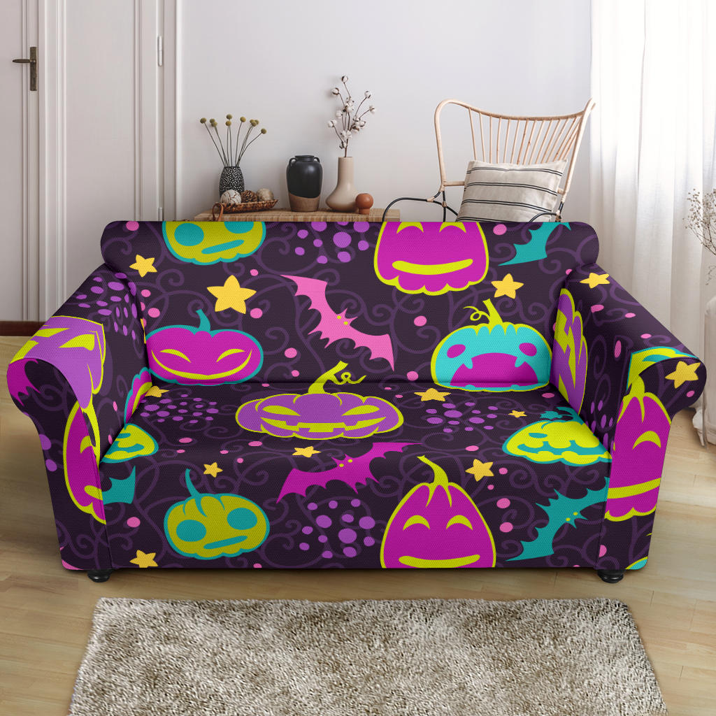 Halloween Pumpkin Bat Pattern Loveseat Couch Slipcover