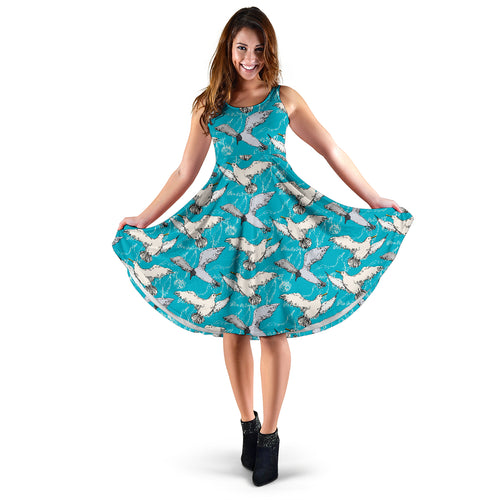 Seagull Pattern Print Design 03 Sleeveless Midi Dress