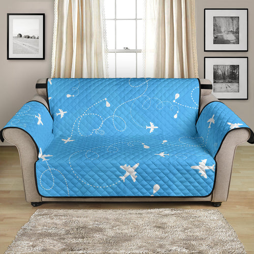 Airplane Pattern Blue Background Loveseat Couch Cover Protector