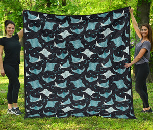 Stingray Pattern Print Design 04 Premium Quilt