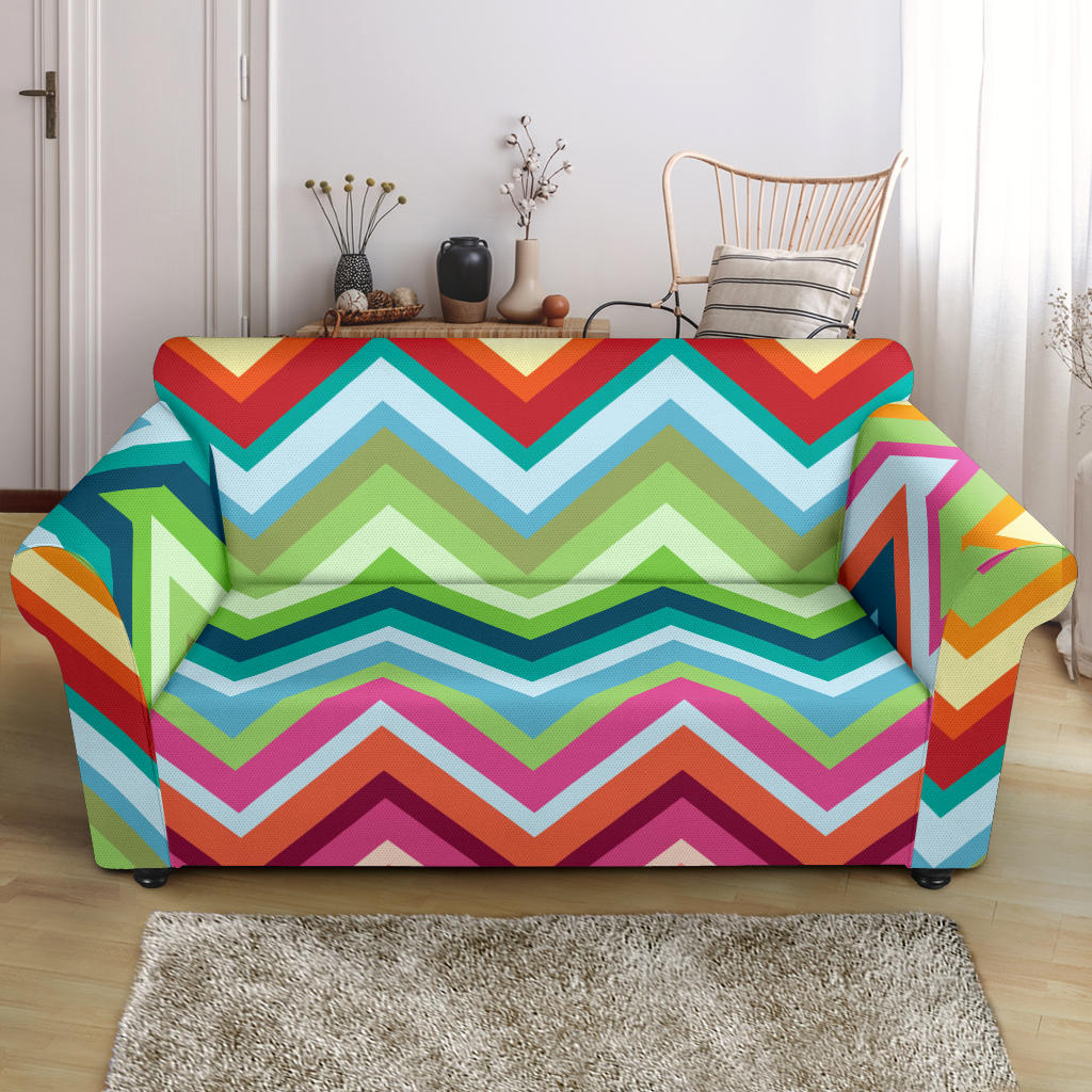 Rainbow Zigzag Chavron Pattern Loveseat Couch Slipcover