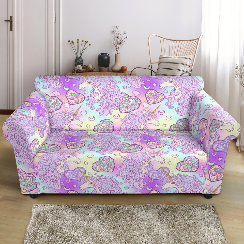 Unicorn Heart Pattern Loveseat Couch Slipcover