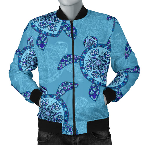 Sea Turtle Blue Tribal Pattern Men Bomber Jacket