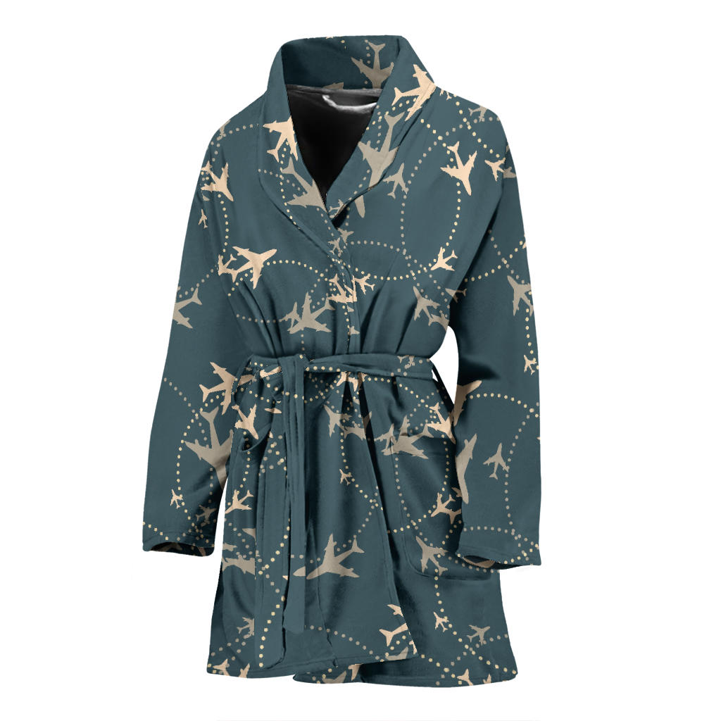 Airplane Circle Pattern Women Bathrobe
