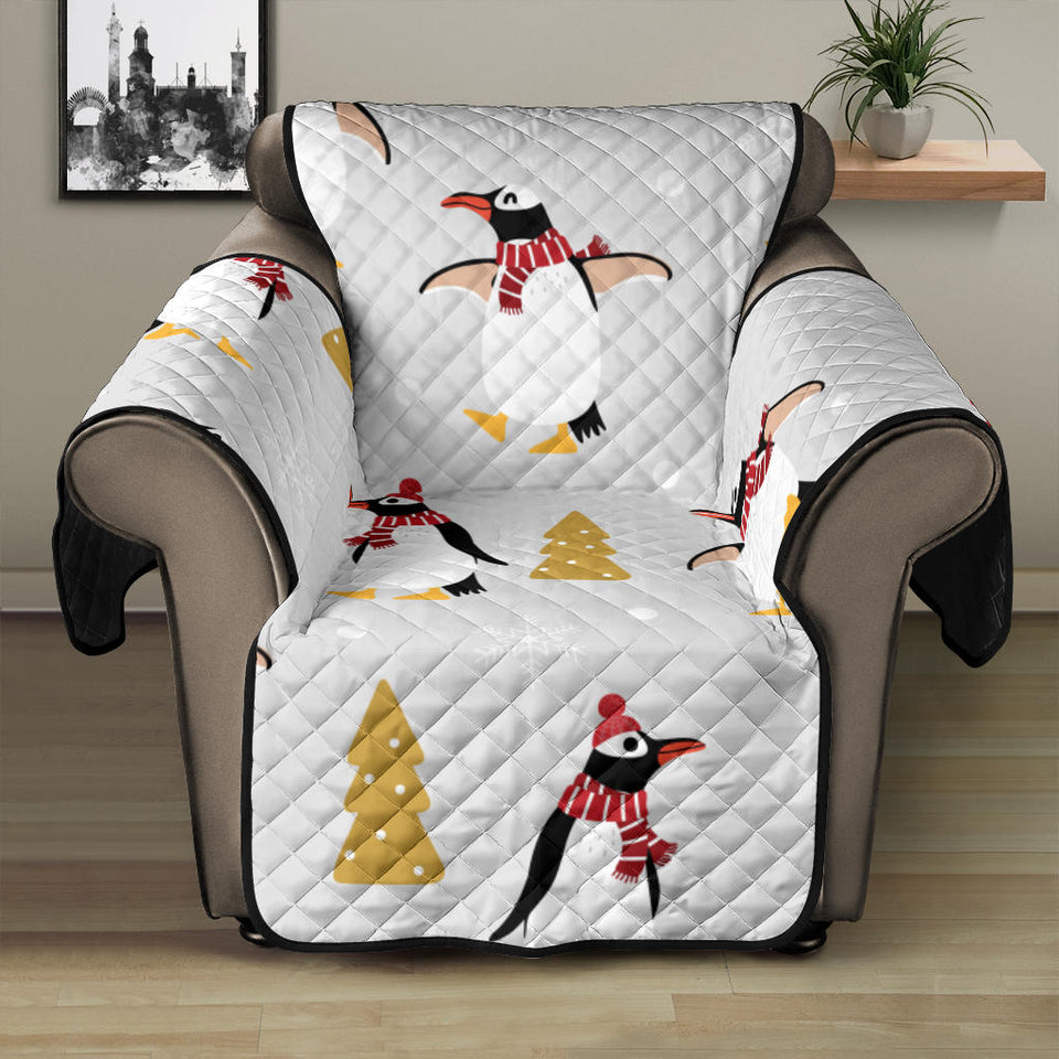 Penguin Christmas Tree Pattern Recliner Cover Protector