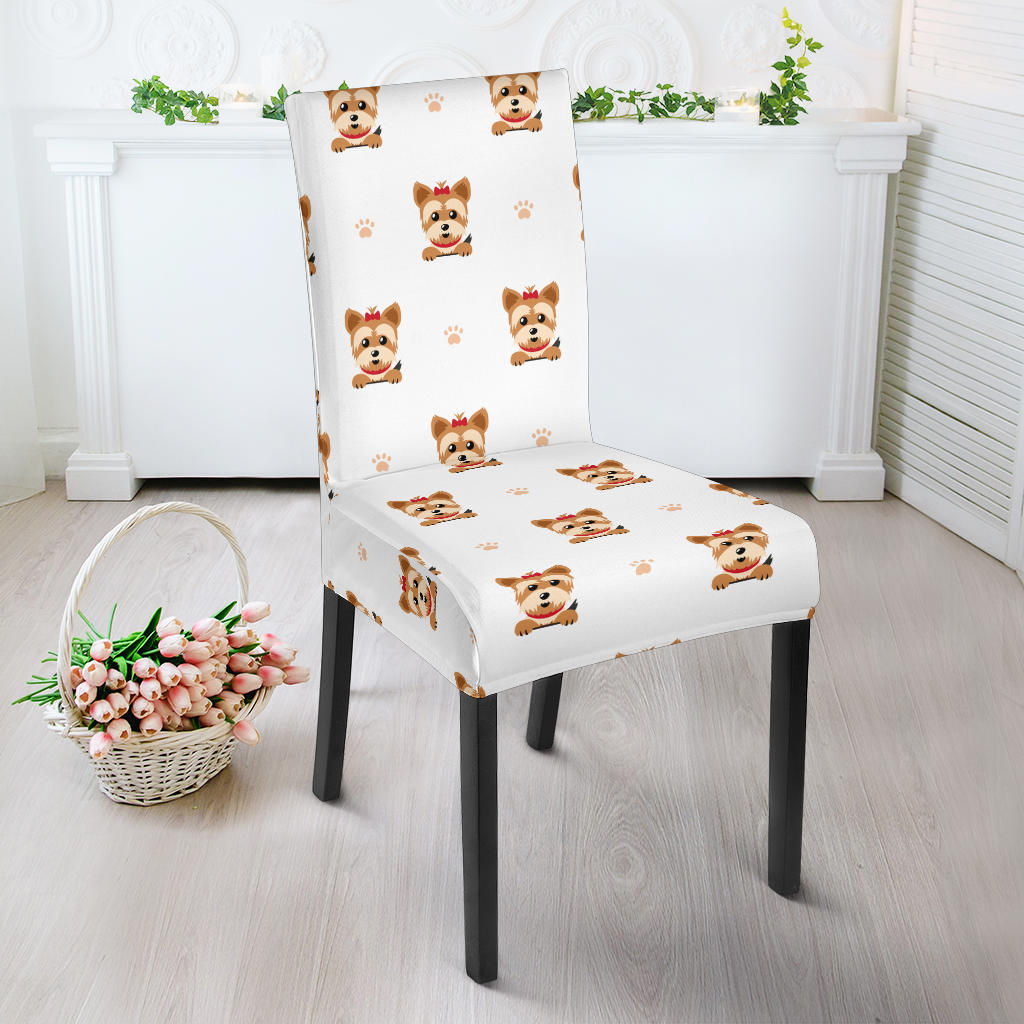 Yorkshire Terrier Pattern Print Design 03 Dining Chair Slipcover