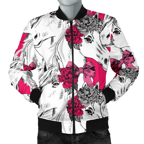 Horse Head Rose Pattern Men Bomber Jacket