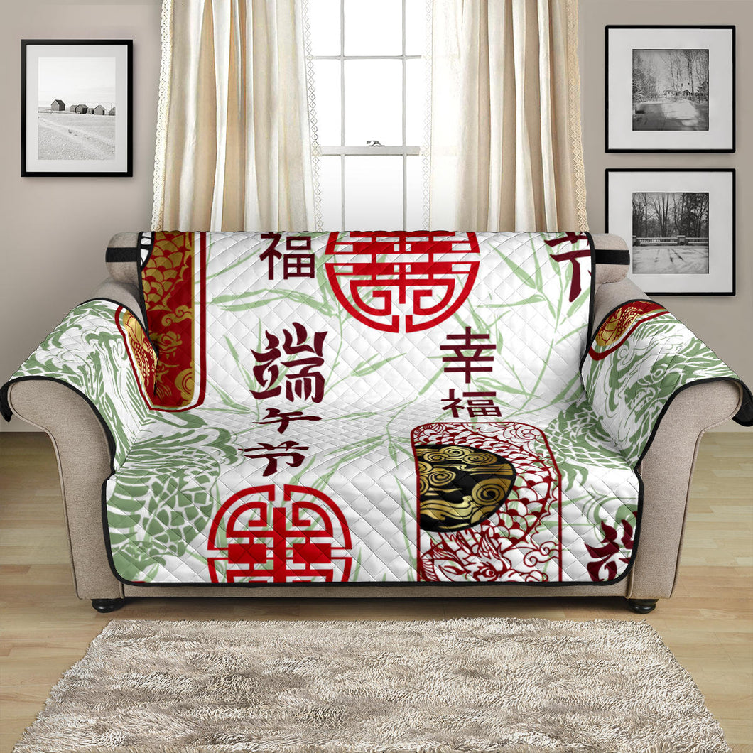 Dragon Pattern Happy Dragon Boat Festival Loveseat Couch Cover Protector