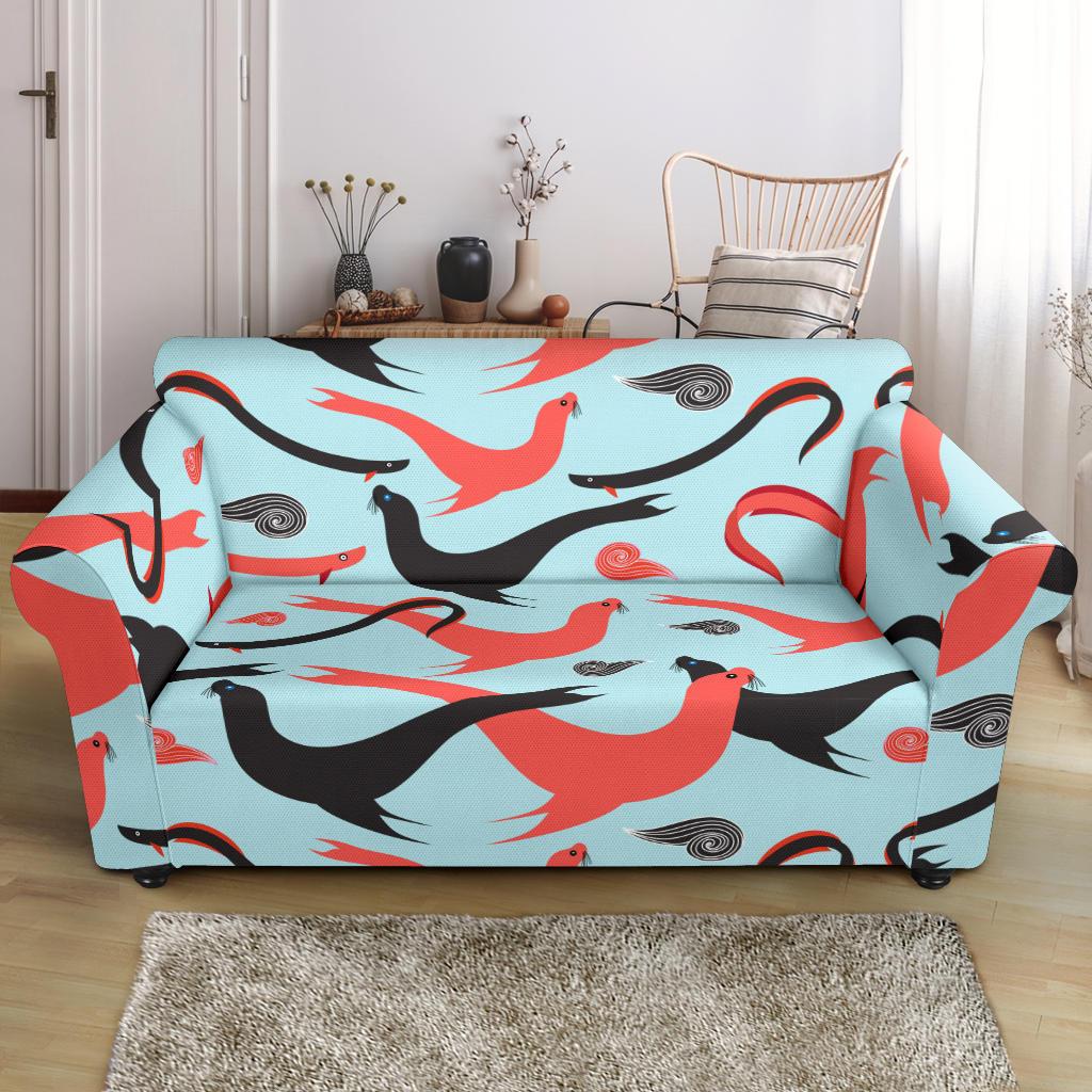 Sea Lion Pattern Theme Loveseat Couch Slipcover