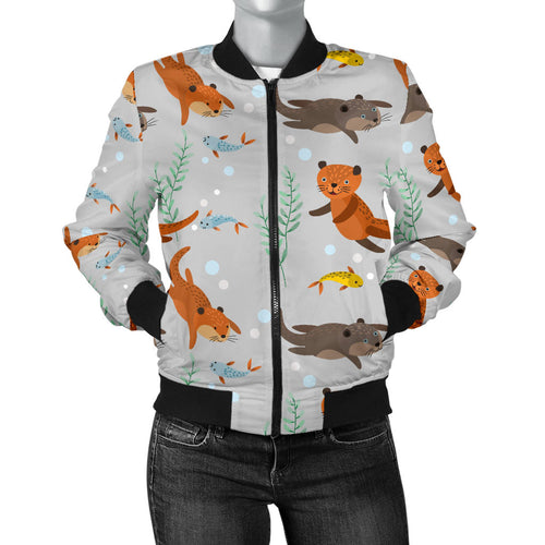 Swimming Fish Otter Pattern Women Bomber Jacket