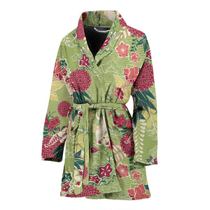 Japanese Crane Green Theme Pattern Women Bathrobe