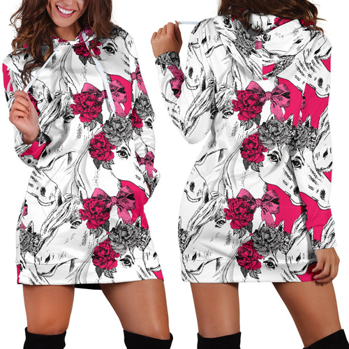 Horse Head Rose Pattern Women Hoodie Dress