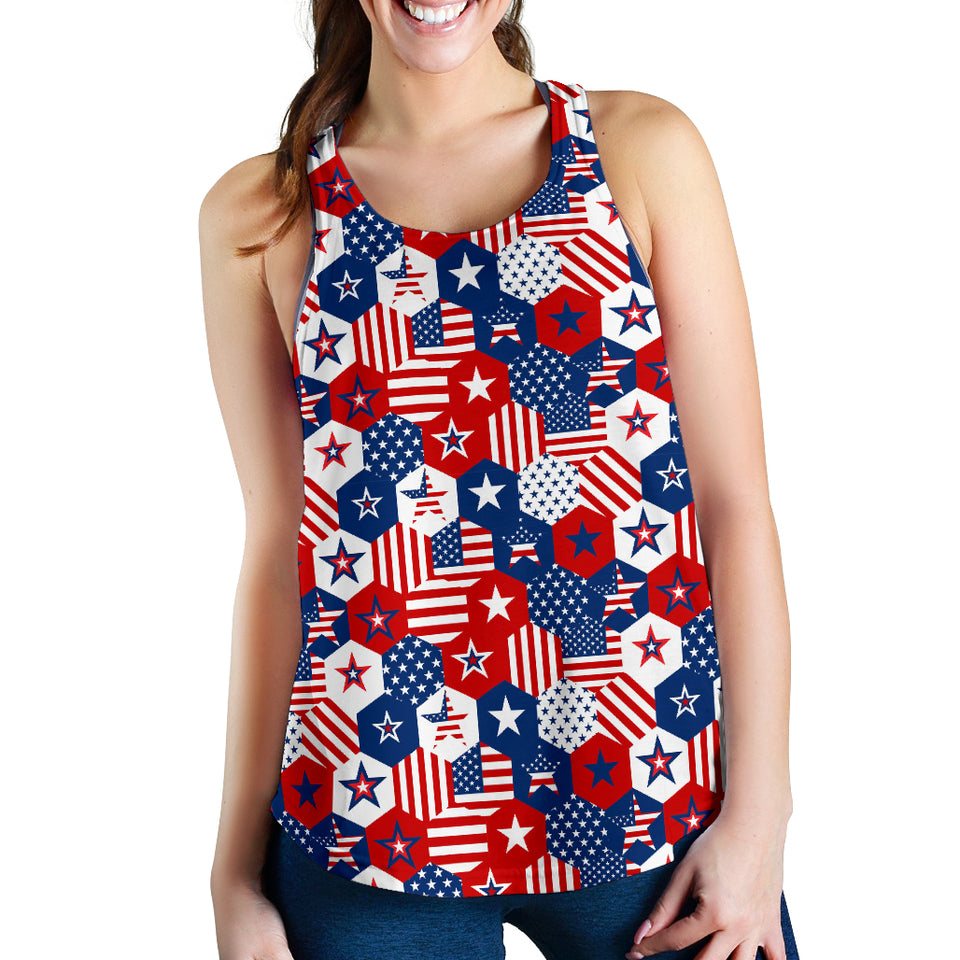 USA Star Hexagon Pattern Women Racerback Tank Top