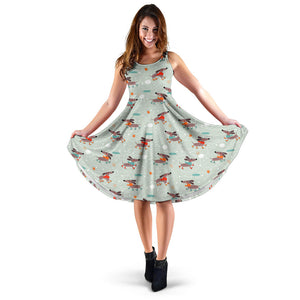 Dachshund Skating Pattern Sleeveless Midi Dress