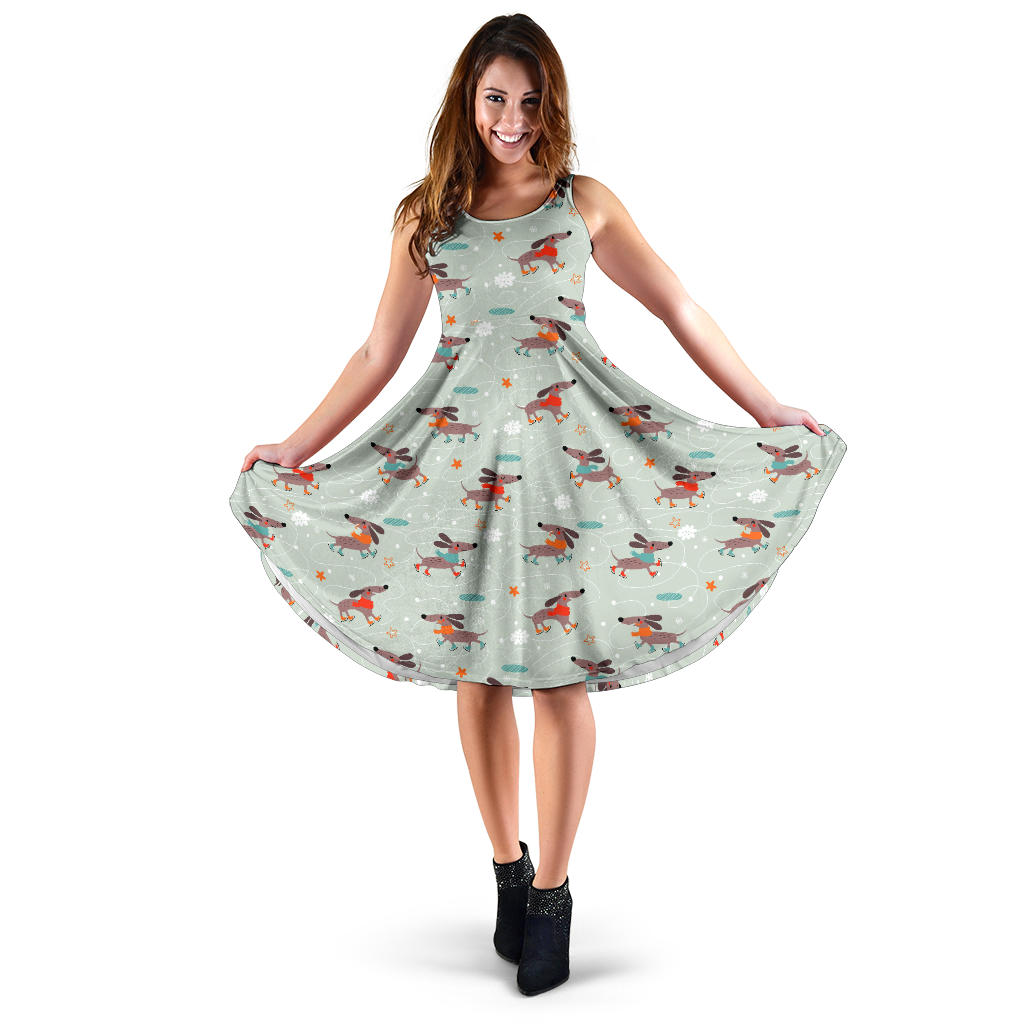 Dachshund Skating Pattern Sleeveless Midi Dress