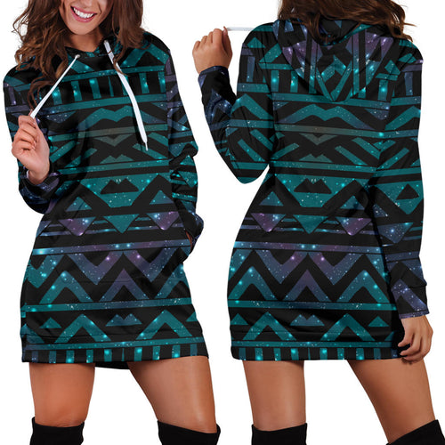 Space Tribal Galaxy Pattern Women Hoodie Dress