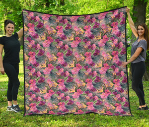 Hibiscus Pattern Print Design 03 Premium Quilt