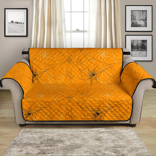 Cobweb Spider Web Pattern Orange Background Loveseat Couch Cover Protector