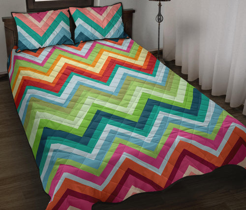 Rainbow Zigzag Chavron Pattern Quilt Bed Set