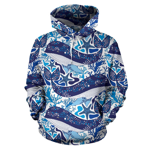 Whale Starfish Pattern Men Women Pullover Hoodie
