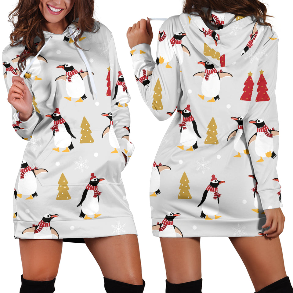 Penguin Christmas Tree Pattern Women Hoodie Dress