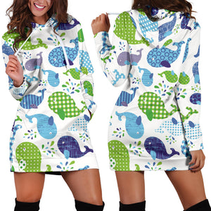 Whale Stripe Dot Pattern Women Hoodie Dress