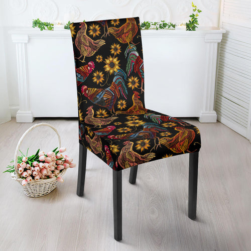 Rooster Chicken Flower Pattern Dining Chair Slipcover