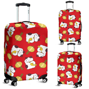 Meneki Neko Lucky Cat Pattern Red Theme Luggage Covers
