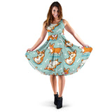 Cute Corgi Pattern Sleeveless Midi Dress