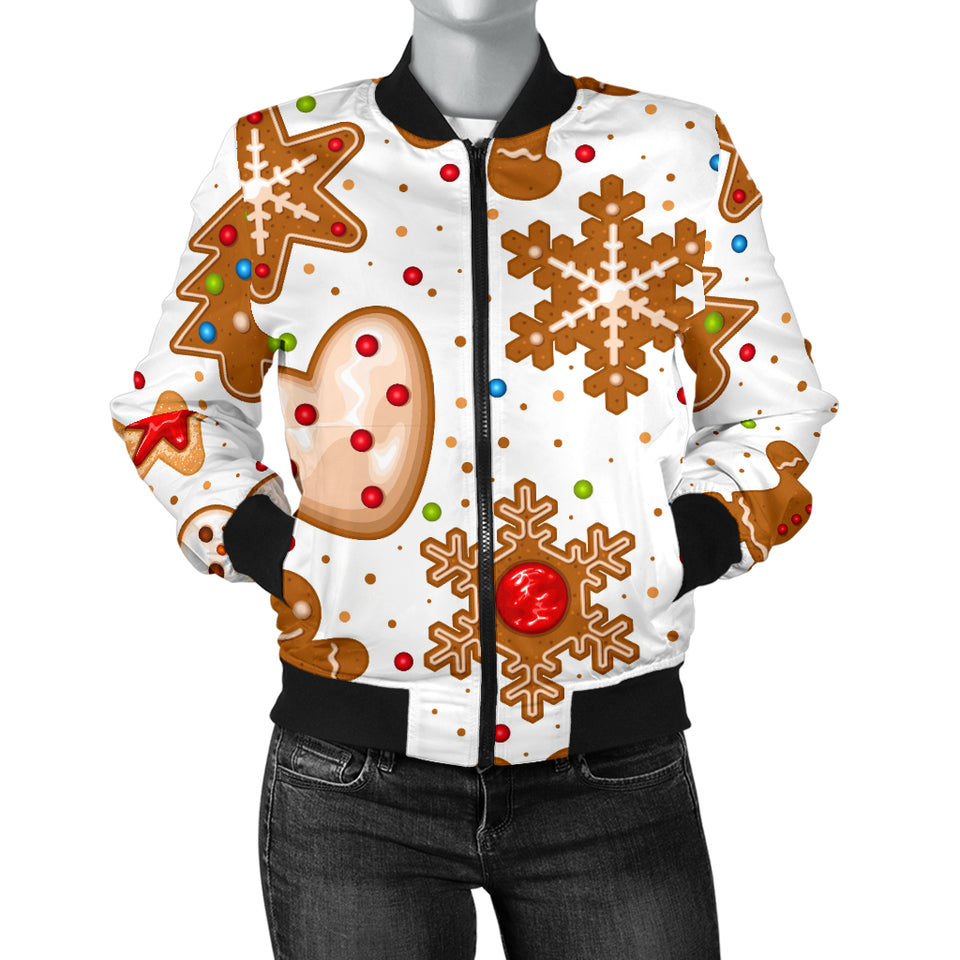 Christmas Cookie Pattern Women Bomber Jacket