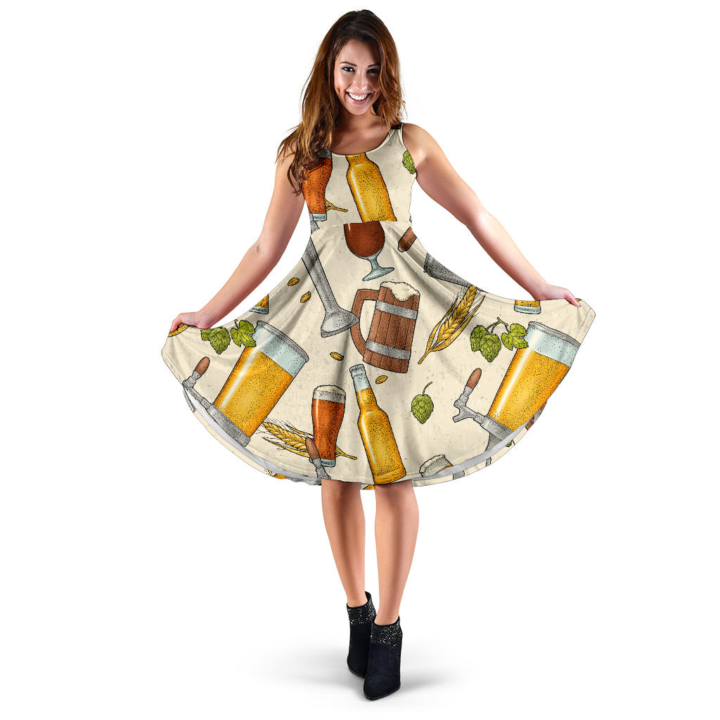 Beer Pattern Sleeveless Midi Dress